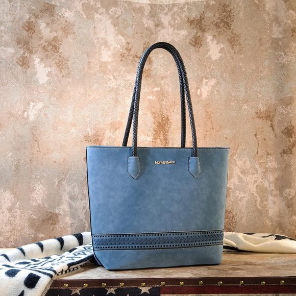 Navy Blue Woven Soft Leather Tote Bag, Customizable, Slouchy  Women Woven Steel Blue Vegan Leather Large Tote Bags with Zipper